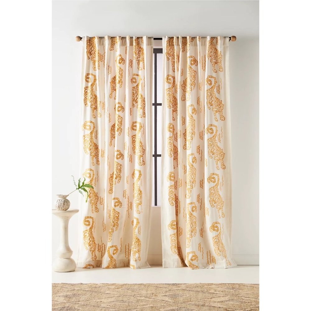 Anthropologie Embroidered Flemming Tiger Curtain - Four Panels - 50" x 84"